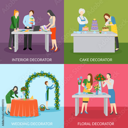 Professional Decorators Flat Icons Square Composition 