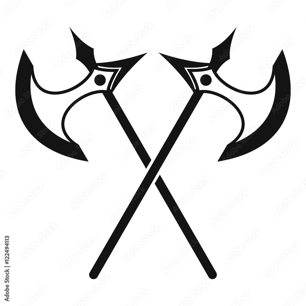 Crossed battle axes icon in simple style on a white background vector illustration Crossed battle axes icon in simple style on a white background vector illustration