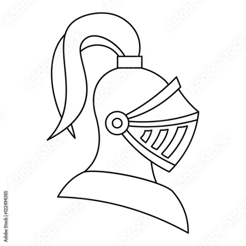Medieval knight helmet icon in outline style on a white background vector illustration
