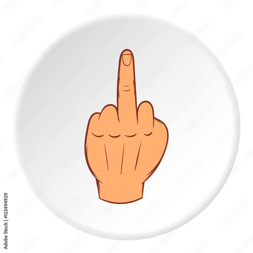 Gesture with middle finger icon in cartoon style on white circle background. Gestural symbol vector illustration Gesture with middle finger icon in cartoon style on white circle background. Gestural symbol vector illustration