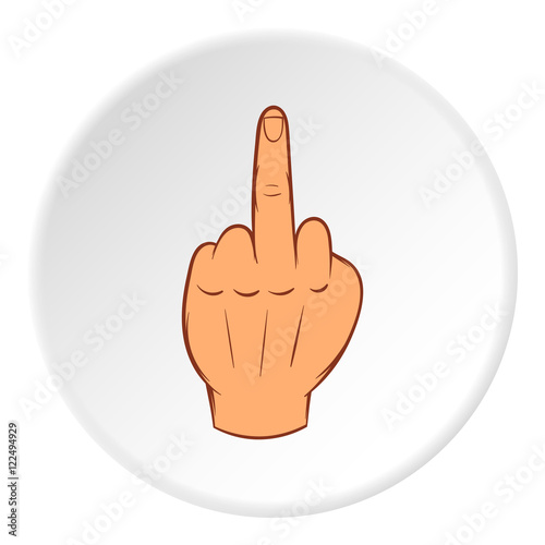 Gesture with middle finger icon in cartoon style on white circle background. Gestural symbol vector illustration