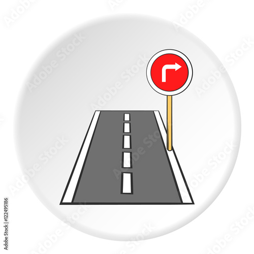 Road sign right turn icon in cartoon style on white circle background. Navigation symbol vector illustration