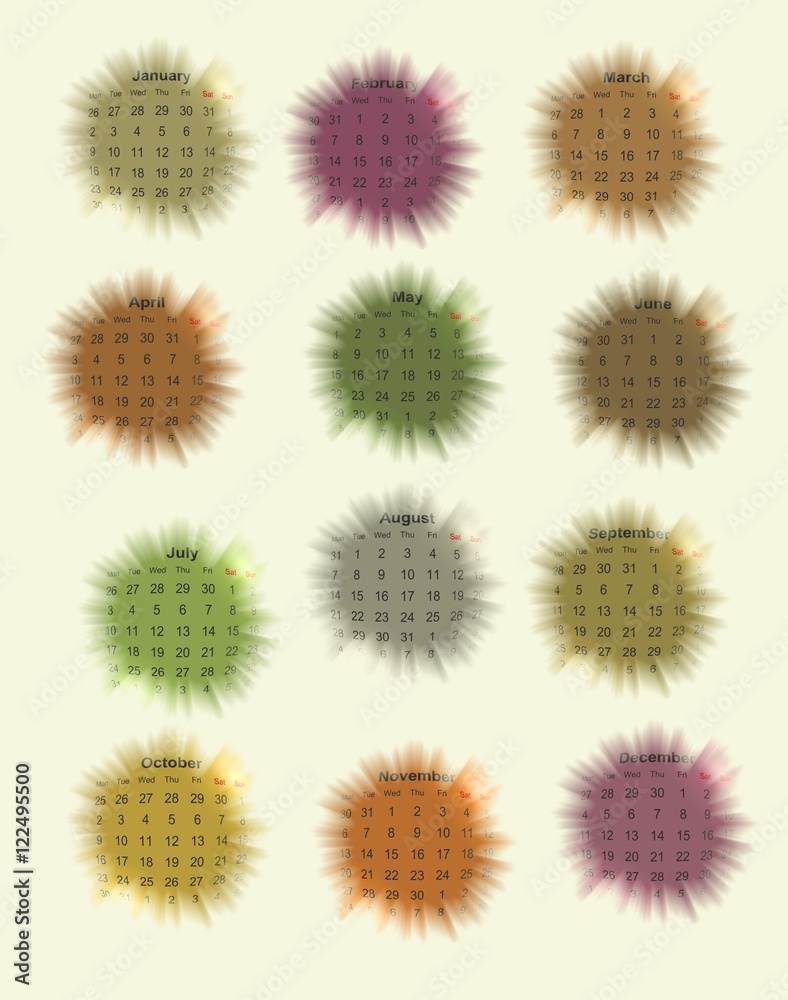 Calendar 2017 in abstract flower shapes Calendar 2017 in abstract flower shapes