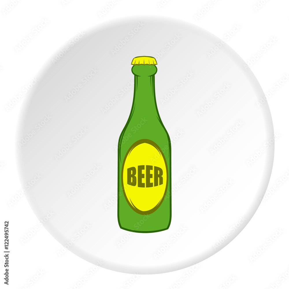 Bottle of beer icon in cartoon style on white circle background. Drink symbol vector illustration Bottle of beer icon in cartoon style on white circle background. Drink symbol vector illustration