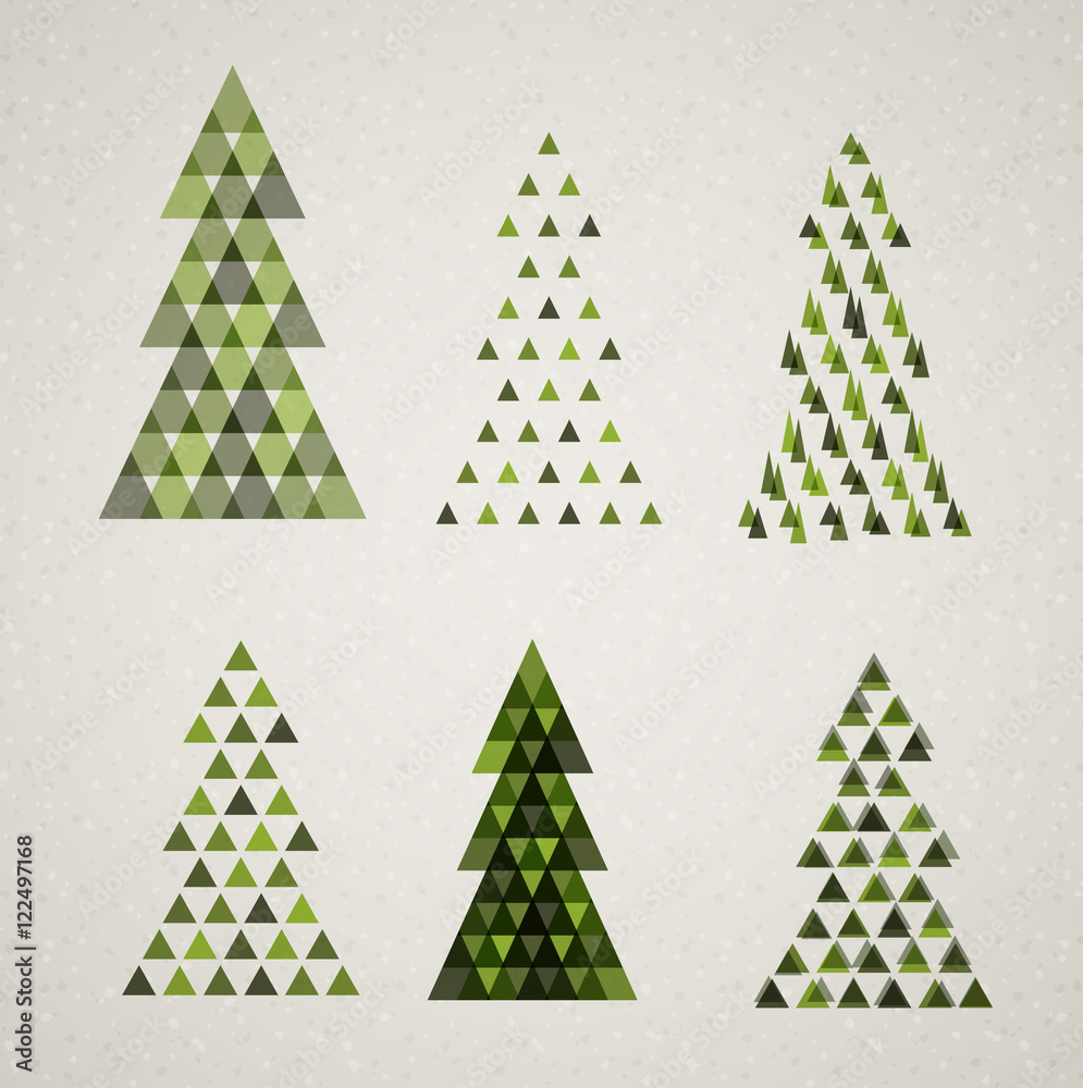 Fototapeta premium Collection of Vintage retro Christmas trees