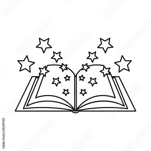 Magic book icon in outline style isolated on white background. Magical symbol vector illustration