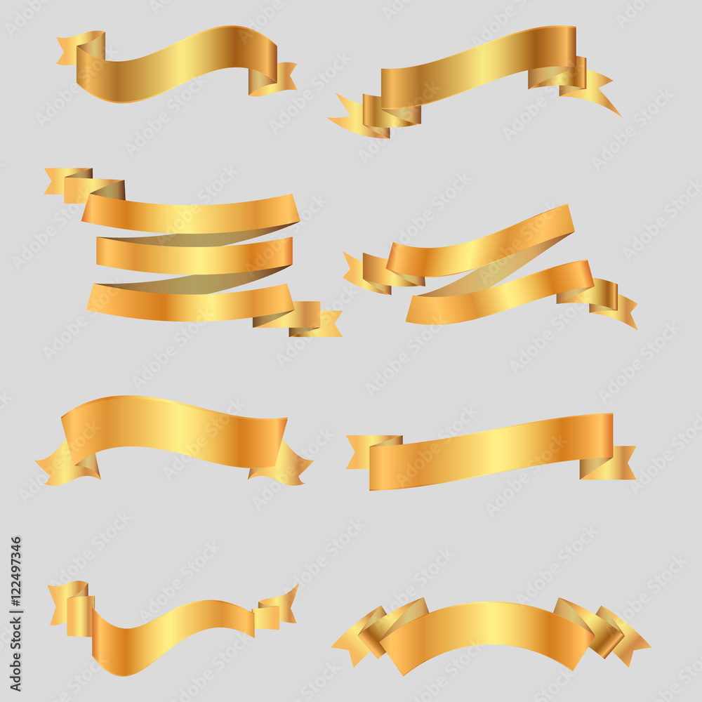 Golden ribbon set vector illustration on gray background Golden ribbon set vector illustration on gray background