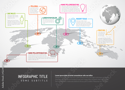 World map with pointer marks and iconsconcept photo