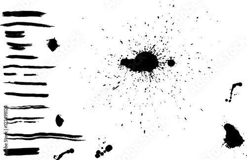 ink blot collection, isolated, black drops on white background. Vector illustration