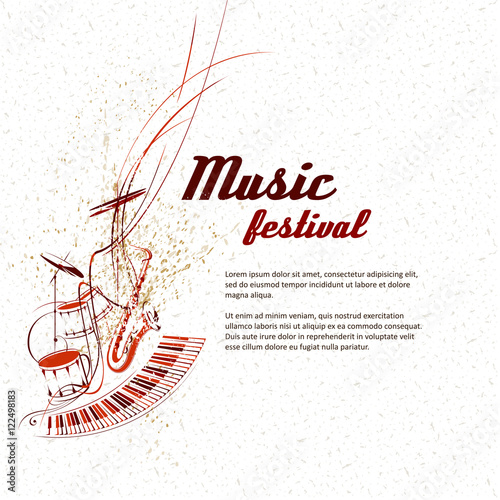 Music. Notes, lines, musical instruments.