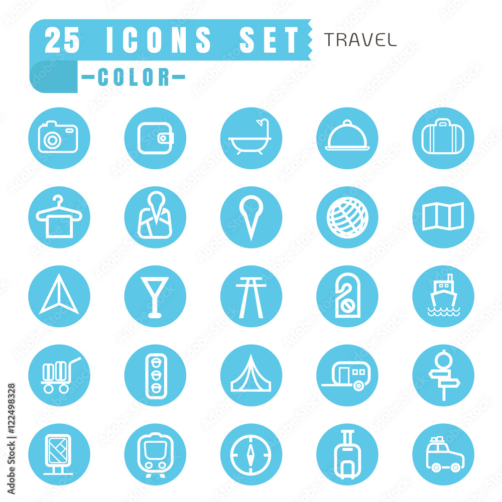icons travel color thin white in the circle blue on white backgr icons travel color thin white in the circle blue on white backgr