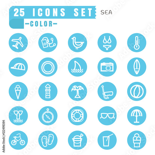 icons sea color thin white in the circle blue on white backgroun