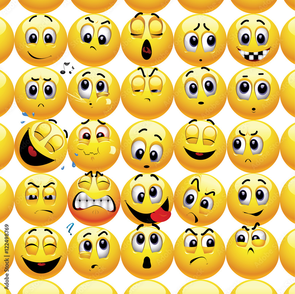 Smileys with different face expression stuck with each other in a group. Smileys with different face expression stuck with each other in a group.