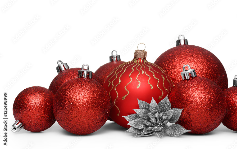 Group of red  christmas balls isolated on white background