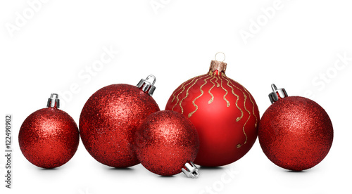 Group of red christmas balls isolated on white background