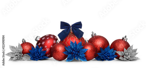 Group of red christmas balls isolated on white background