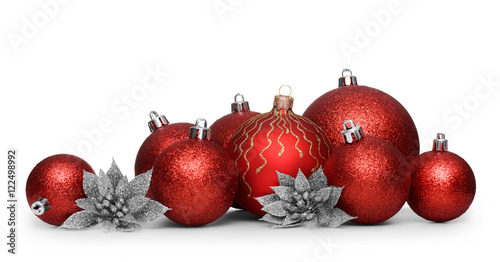 Group of red  christmas balls isolated on white background