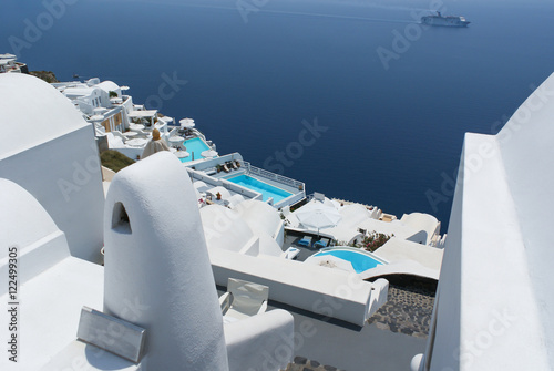 Beautiful white architecture of Oia village on Santorini island, Greece