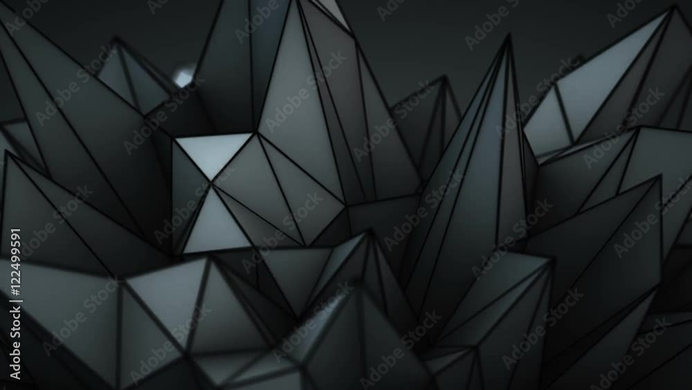 Black polygonal shape. Abstract futuristic technology low poly figure. 3D render smooth animation seamless loop
