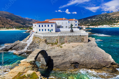 Authentic greek islands -  Andros,Cyclades. View of Chora village photo