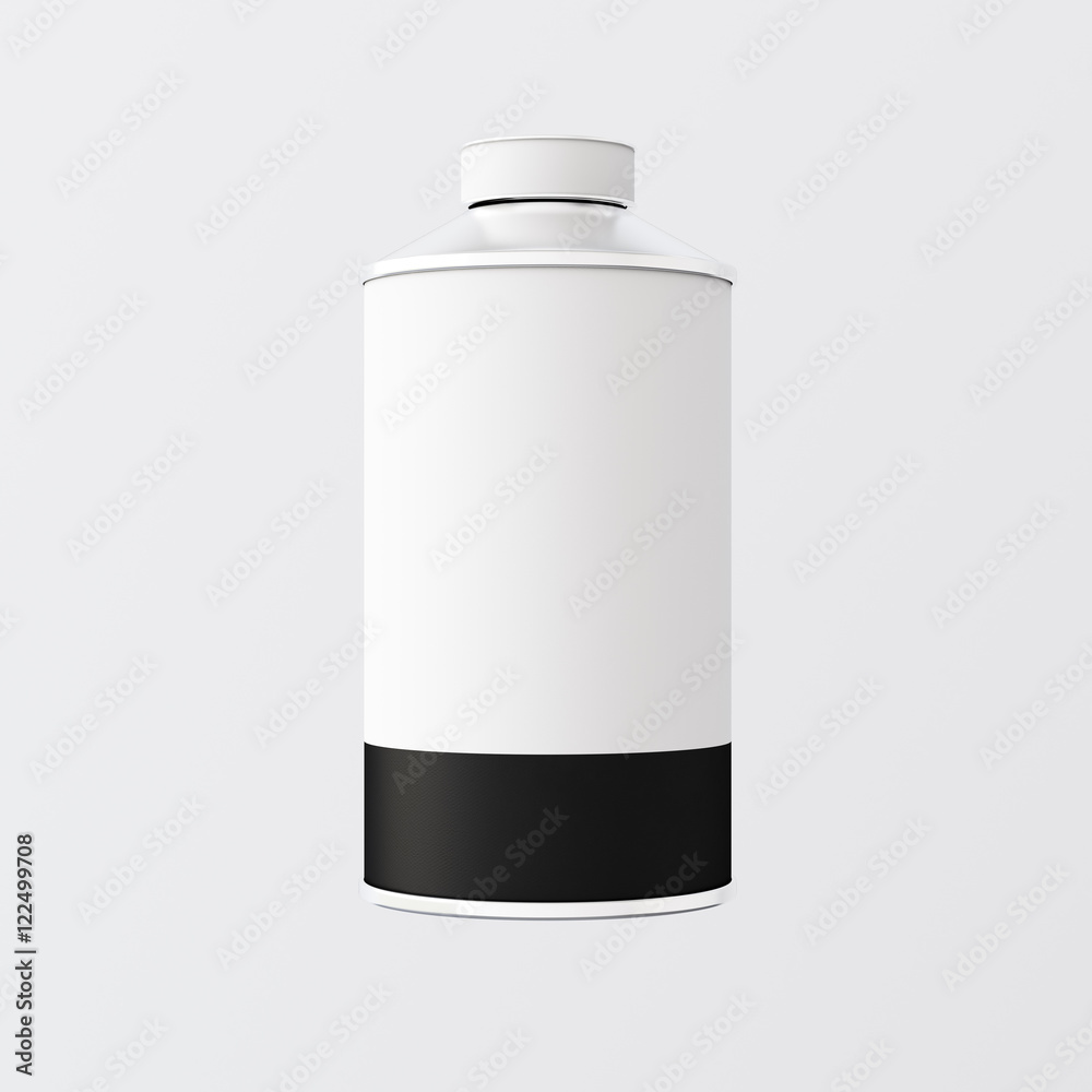 Closeup One Blank White Black Color Metal Jar Isolated Empty Background.Clean Cup Container Mockup Ready Use Corporate Design Message.Modern Style Drinks Food Storage.Square. 3d rendering.
