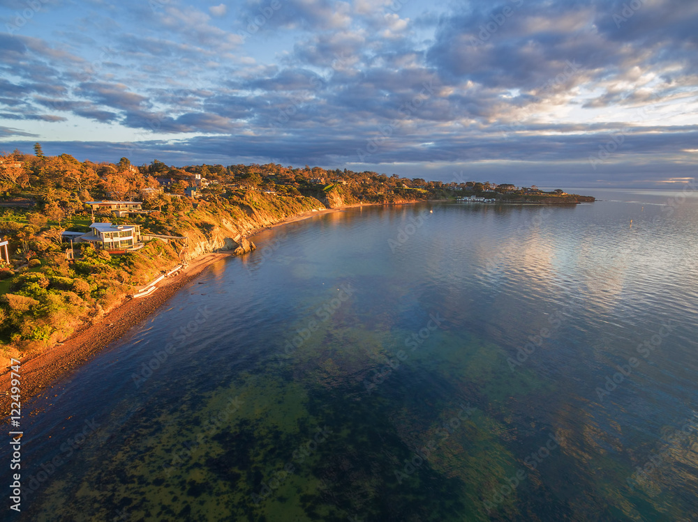 Aerial image of Mornington Peninsula at sunset