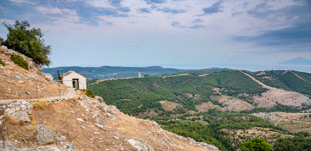 Lonely house on Thassos island, Greece - beautiful scenery and breathtaking views from the hill top at Kastro