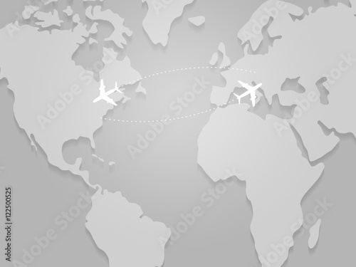 Fototapeta Naklejka Na Ścianę i Meble -  Transatlantic Flight Paths on Map