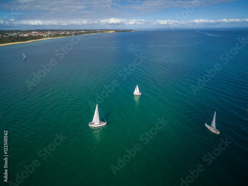 Sailboats sailing in Mornington Peninsula aerial image