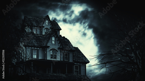 scary house in mysterious horror forest  photo
