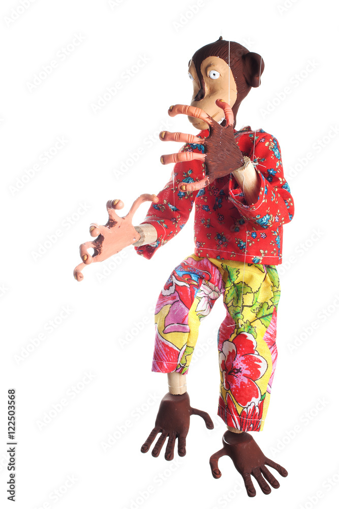 Marionette, decorated monkey, isolated on white background. Marionette, decorated monkey, isolated on white background.