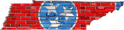 Tennessee map on a brick wall - Illustration,  
The state of Tennessee map with flag inside, 
Grunge map and flag state of Tennessee on brick textured background, 
Tennessee flag in brick style