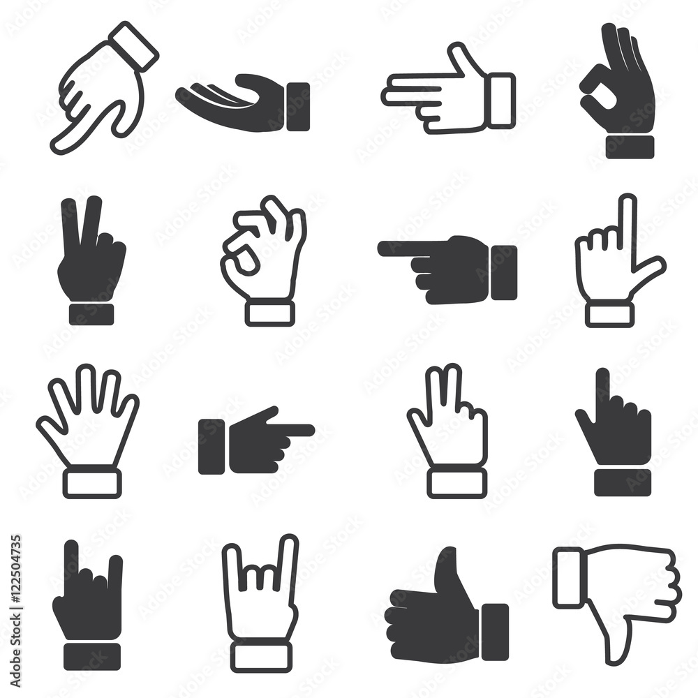 Obraz premium Hand icons in different positions. Vector set.