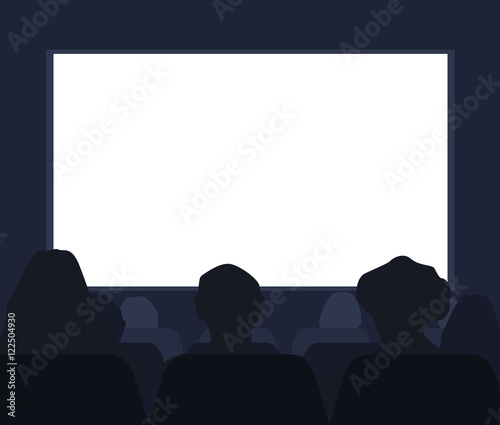 Cinema Hall with the audience and the screen. Vector illustration
