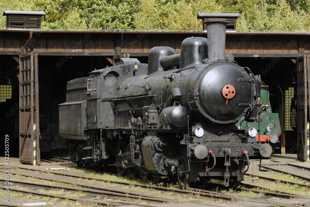 Old Vintage Steam Locomotives At The Train Depot


