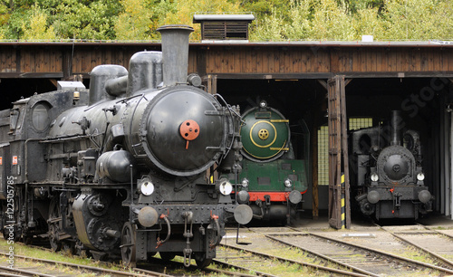 Old Vintage Steam Locomotives At The Train Depot