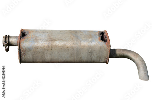 Obraz na płótnie Old car muffler. Front and corrosion damage.