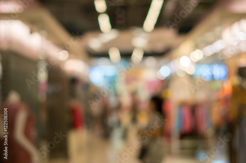 Blurred image of clothing boutique store interior. Defocused bac