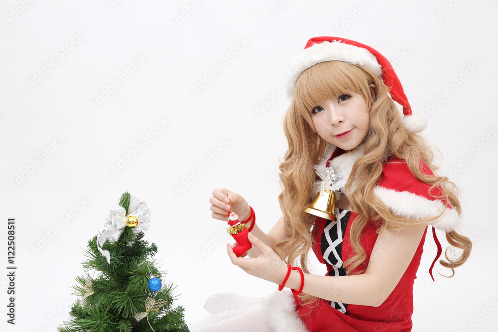 Christmas asian woman portrait with christmas gift Christmas asian woman portrait with christmas gift