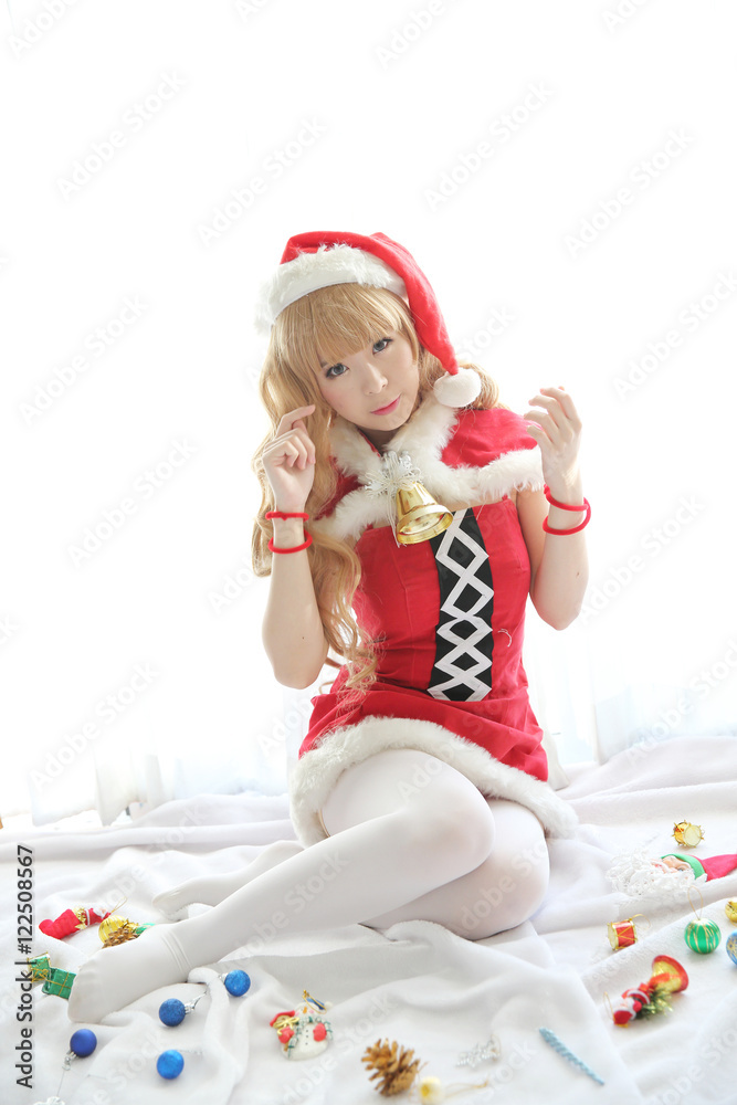 Christmas asian woman portrait with christmas gift Christmas asian woman portrait with christmas gift