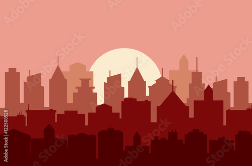 Evening cityscape vector illustration.