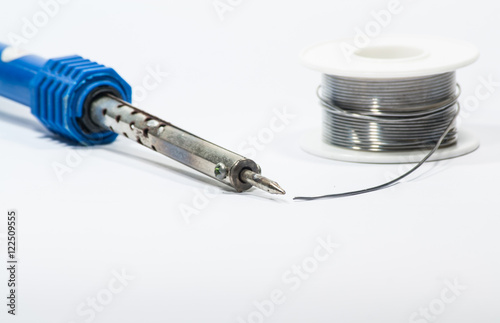 soldering iron and soldering wire isolated on white background
