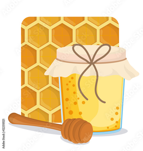 Honeycomb jar and stick icon. Honey healthy and organic food theme. Colorful design. Vector illustration