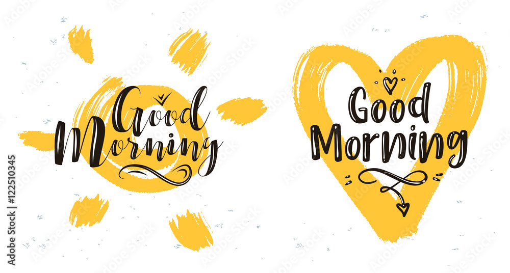 Vector illustration of heart and sun with lettering.