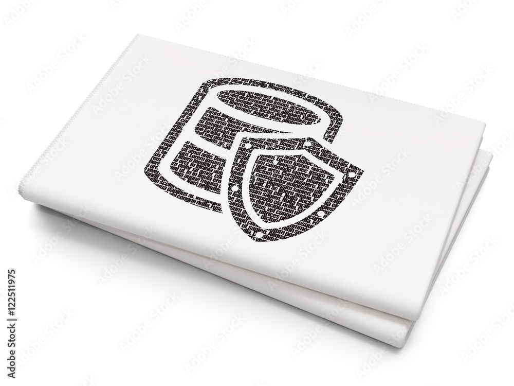 Software concept: Database With Shield on Blank Newspaper background Software concept: Database With Shield on Blank Newspaper background