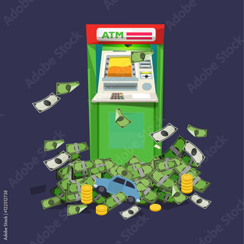 ATM Machine with a lot of money. rich concept - vector