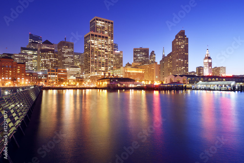 USA, California, San Francisco, Financial District, Embarcadero and Ferry Building at blue hour