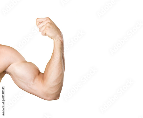 Biceps of a man on white background