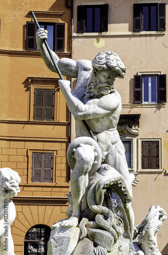 Photography Neptune fountain in Piazza Navona in Rome, Italy