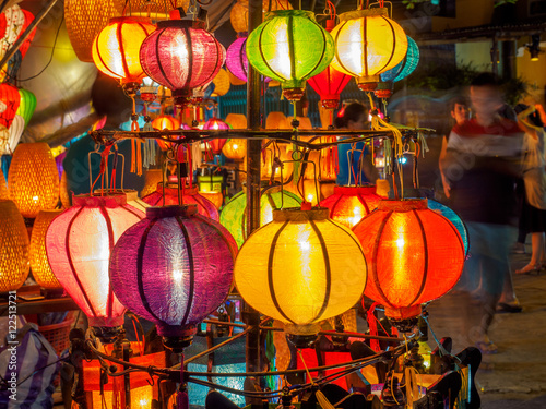 Handcrafted lamps in night market in Hoi an, Vietnam. photo